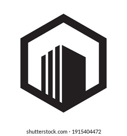 edificio hexagonal   diseño de logotipo vectorial
