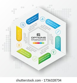 Hexagon business infographics template with 6 options in white color background