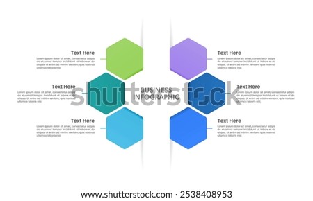 Hexagon business process infographic 6 steps. Business Presentation, Marketing, Plan and Strategy. Vector Illustration.