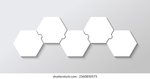 Hexagon businessinfographic. Jigsaw puzzle infographics. Puzzle hexagonal grid with 5 pieces, steps, parts of process diagram. Business presentation info graphic. Vector illustration