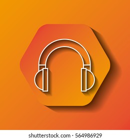 hexagon button with headphone icon over orange background. colorful design. vector illustration