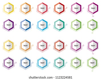 hexagon button icon in half-folded form.hexagon button icons of various colors.Hexagon icons for writing text.