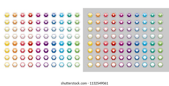 Hexagon button icon in half-folded form.Hexagon button icons of various colors.Icon for jelly and transparent border feeling.