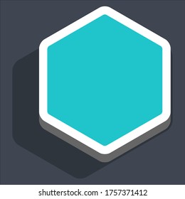 Hexagon button isometric icon. Turquoise shape with drop shadow on gray background is created in trendy 3D flat style. Hover variant. The graphic element for design saved as a vector illustration