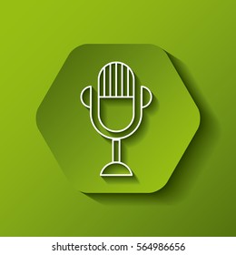 hexagon button with microphone icon over green background. colorful design. vector illustration