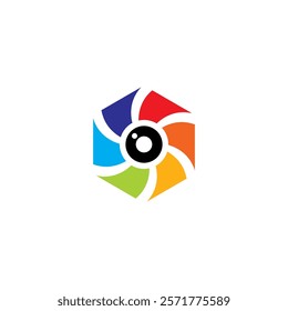 hexagon camera lens logo design