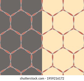 Hexagon cells, geometrical seamless pattern. Creative colored grid. Grey or light yellow background is easy to change. Vector