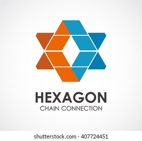 Hexagon chain of flat connection abstract vector and logo design or template teamwork business icon of company identity symbol concept