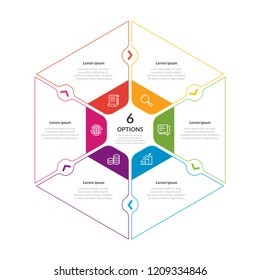 Hexagon chart infographic template with 6 options for presentations. Hexagonal graphic template for Advertising, Layouts, Annual report - Vector illustration