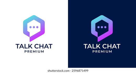 Hexagon chat logo design vector template. Simple creative modern minimalist chat talk logo design for business, technology, education.