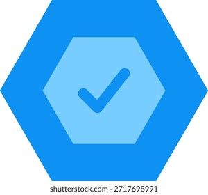 Sechseck-Häkchensymbol auf Blau