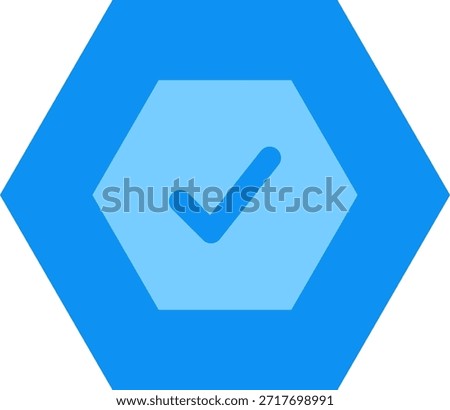 Hexagon check mark icon in blue