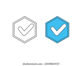 Hexagon check mark linear icon vector illustration