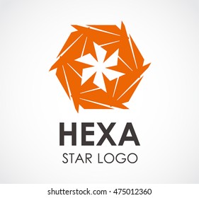 Hexagon of circle star logo design vector template and abstract vortex business symbol of company identity Logotype concept icon.
