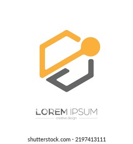 Hexagon and circle. Template for an abstract geometric logo, sticker, emblem or label. Icon for websites and applications. Flat style