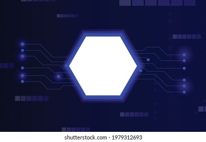 hexagon and circuit technology with square shapes on dark blue background. abstract futuristic Illustration Vector Glowing design digital social network connect concept.