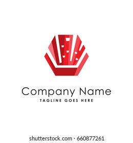 hexagon city red logo template