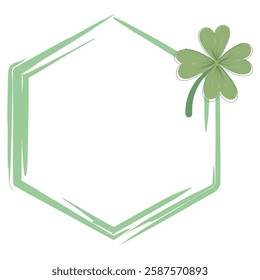 Hexagon Clover Frame with Green Brush Stroke Design for St. Patrick's Day