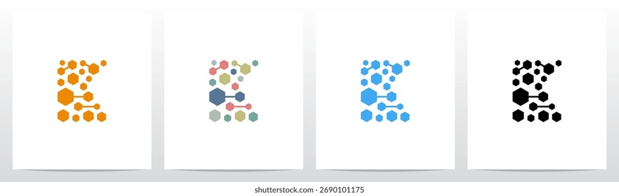 Hexagon Cluster Einige sind verbunden Buchstabe anfängliches Logo Design K