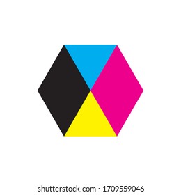 Hexagon with CMYK color logo design vector