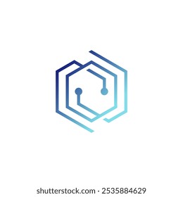 Hexagon with Code Hash Line Circuit System Logo Design Vector