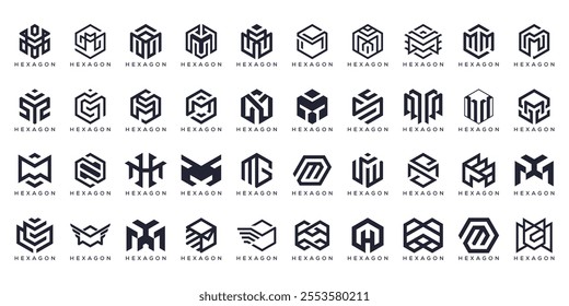 hexagon of collection letter M logo design, creative cube graphic vector