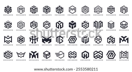 hexagon of collection letter M logo design, creative cube graphic vector