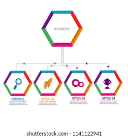hexagon color modern timeline infographic template element for workflow,process,presentation with modern hexagon outline concept design vector