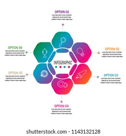 hexagon color modern timeline infographic template element for workflow,process,presentation with modern hexagon outline concept design vector and marketing icons