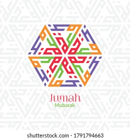 Hexagon Colorful Kufi Calligraphy of Jumah Mubarak (translated: Blessed Friday)