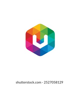 Hexagon Colorful Letter U Logo design vector template