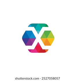 Hexagon Colorful Letter X Logo design vector template