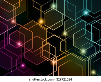 Hexagon colorful neon background