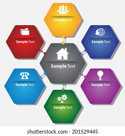 hexagon colorful  network text box template.      
