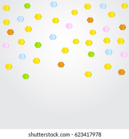 Hexagon Confetti Falling On Gray Background. Vector. Paper Art. Origami