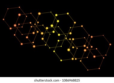 hexagon connected dots background, abstract molecule wallpaper
