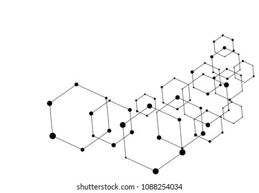 hexagon connected dots background, abstract molecule wallpaper
