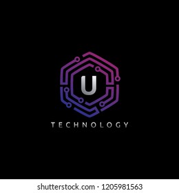 Hexagon Connection Data Icon,  U Letter Logo
