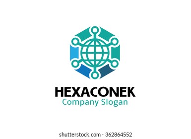 Hexagon Connection Logo Vector Design Illustration