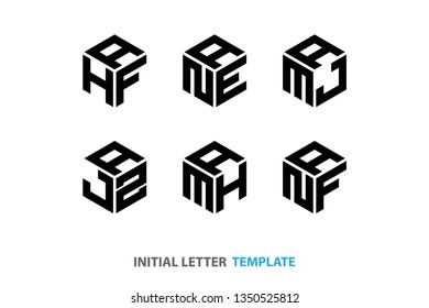 Logotipo de construcción hexagonal. Icono de geometría moderna. Ilustraciones vectoriales de símbolo hexagonal de tres letras. Signo de diseño de seis colores negros