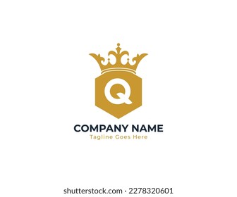 Hexagon Crown with Letter Q Logo Concept sign icon symbol Element Design. Luxury Logotype. Vector illustration logo template