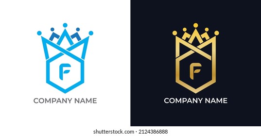 Hexagon Crown Logo icon symbol with Letter F