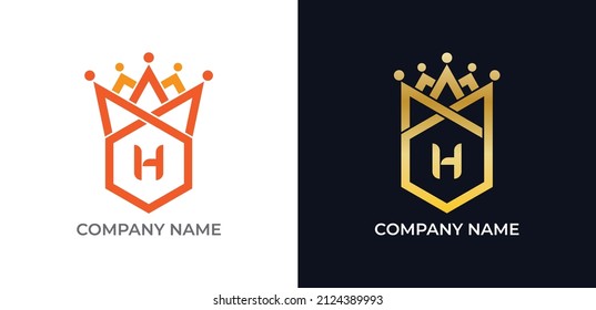 Hexagon Crown Logo icon symbol with Letter H