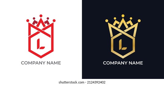 Símbolo del icono del logotipo de la corona del hexagón con la letra L