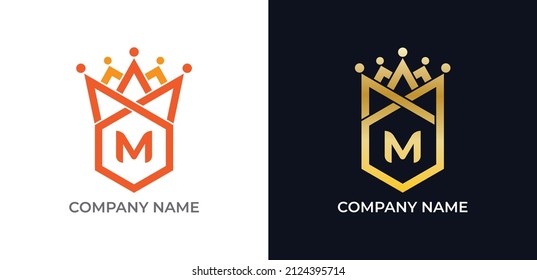 Hexagon Crown Logo icon symbol with Letter M