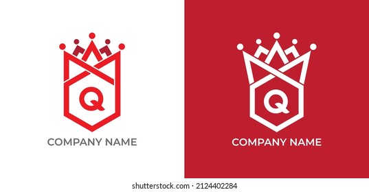 Símbolo del icono del logotipo de la corona de hexagón con la letra Q