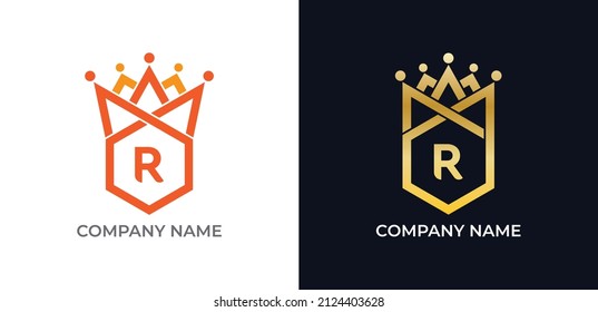 Hexagon Crown Logo icon symbol with Letter R
