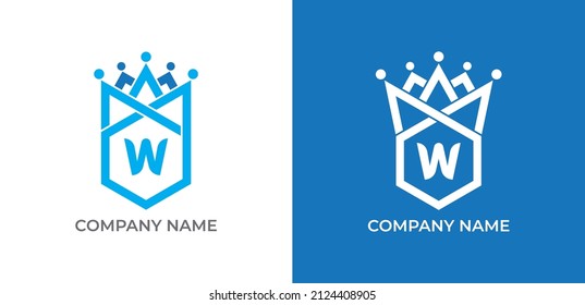 Hexagon Crown Logo icon symbol with Letter W