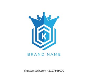 Hexagon Crown Logo icon symbol with Letter K. Vector logo template