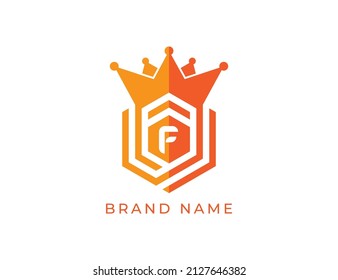 Hexagon Crown Logo icon symbol with Letter F. Vector logo template